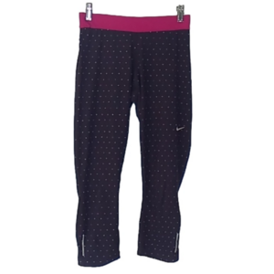 2/25 NIKE Dri-FIT Cropped Running Leggings Womens Small Black with White Dots